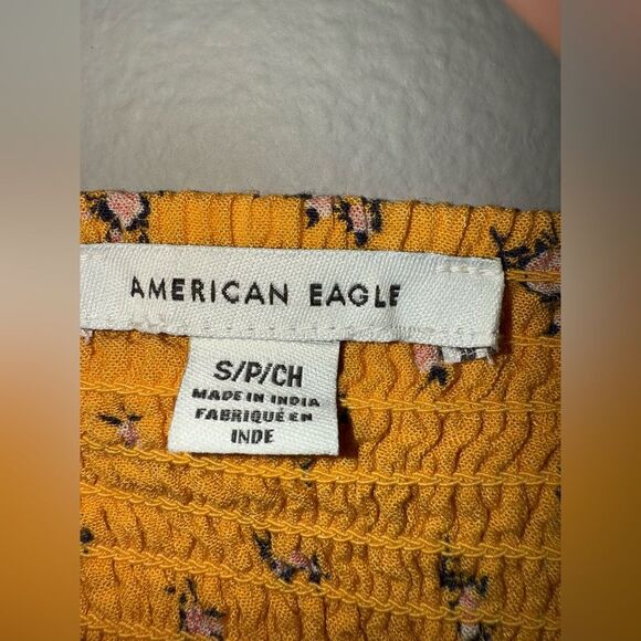 AMERICAN EAGLE WOMEN YELLOW RUCHED FLUTTER-SLEEVE MINI DRESS SMALL #718 - Picture 4 of 9